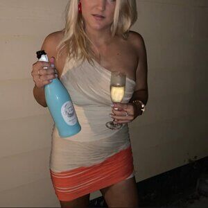 Kardashian Bebe Asymmetrical One-Shoulder Dress – Nude to Orange Ombre